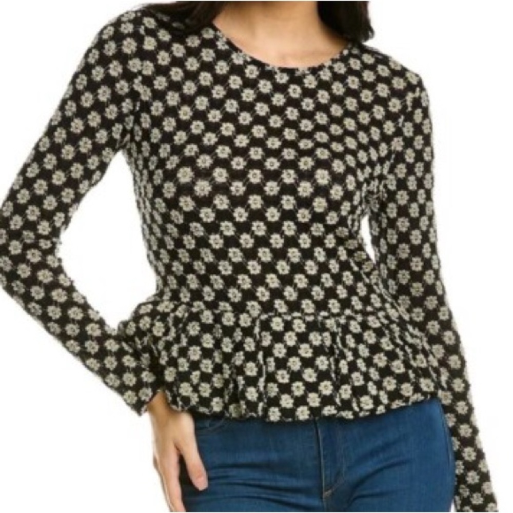 REBECCA TAYLOR Lace Floral Stretchy Peplum Top Blouse Size Medium